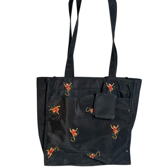 Black Tote Bag with Monkey Print - Picture 3 of 8